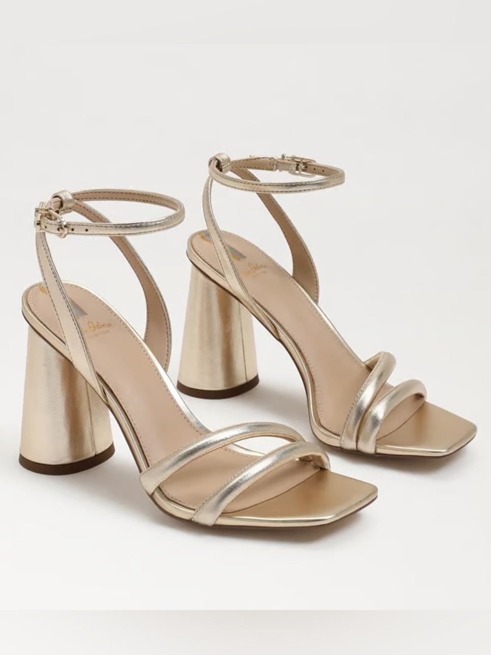 Sam Edelman Kia Metallic Gold Leaf Leather Ankle-Strap Block Heel Sandals